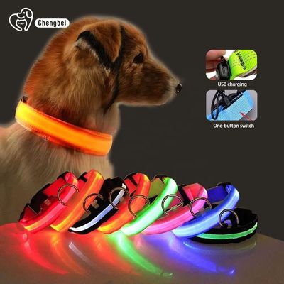 comprar Hundehalsband Colarinho de Cão Iluminado Recarregável Nylon XS XL LED Colarinho de Animais Fabricação em linha