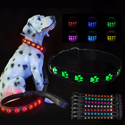 Produtos para animais de estimação Colarinho de cão LED com logotipo personalizado USB Modos de flash recarregável Flash lento