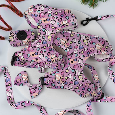 Conjunto de arnês de cão de estimação de malha de neoprene de luxo ajustável com trela personalizada de logotipo personalizado e aceito OEM / ODM