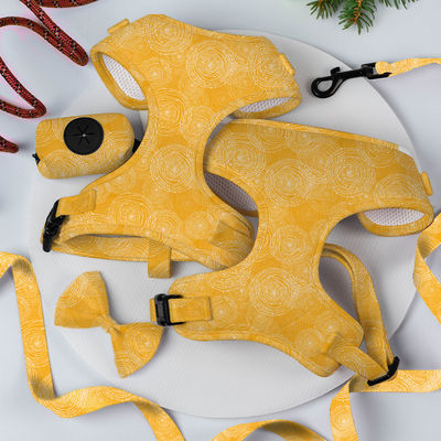 Confortável coleira amarelo com coleira de trela, coleira de cachorro de neoprene e conjunto de chumbo.