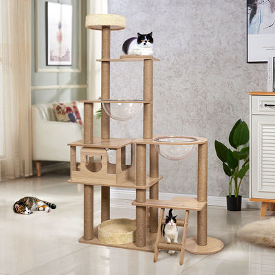 Gato Jogos Ativos Brinquedo Casa Alta de vários níveis Árvore de Atividade do Gato com Postes de Raspagem Sisal Atividade de Madeira Casa de Jogos do Gato