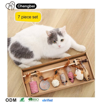 Cat Teaser Jogos de Gato Jogos Interativos Conjunto de Madeira Caixa de Presente 7pcs Cat Teaser Wand para Gatos